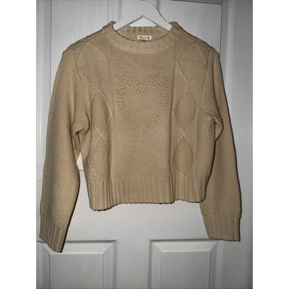 Shoshanna Ivory Marlee Heart Sweater Size M Medium  Wool Semi Cropped Boxy